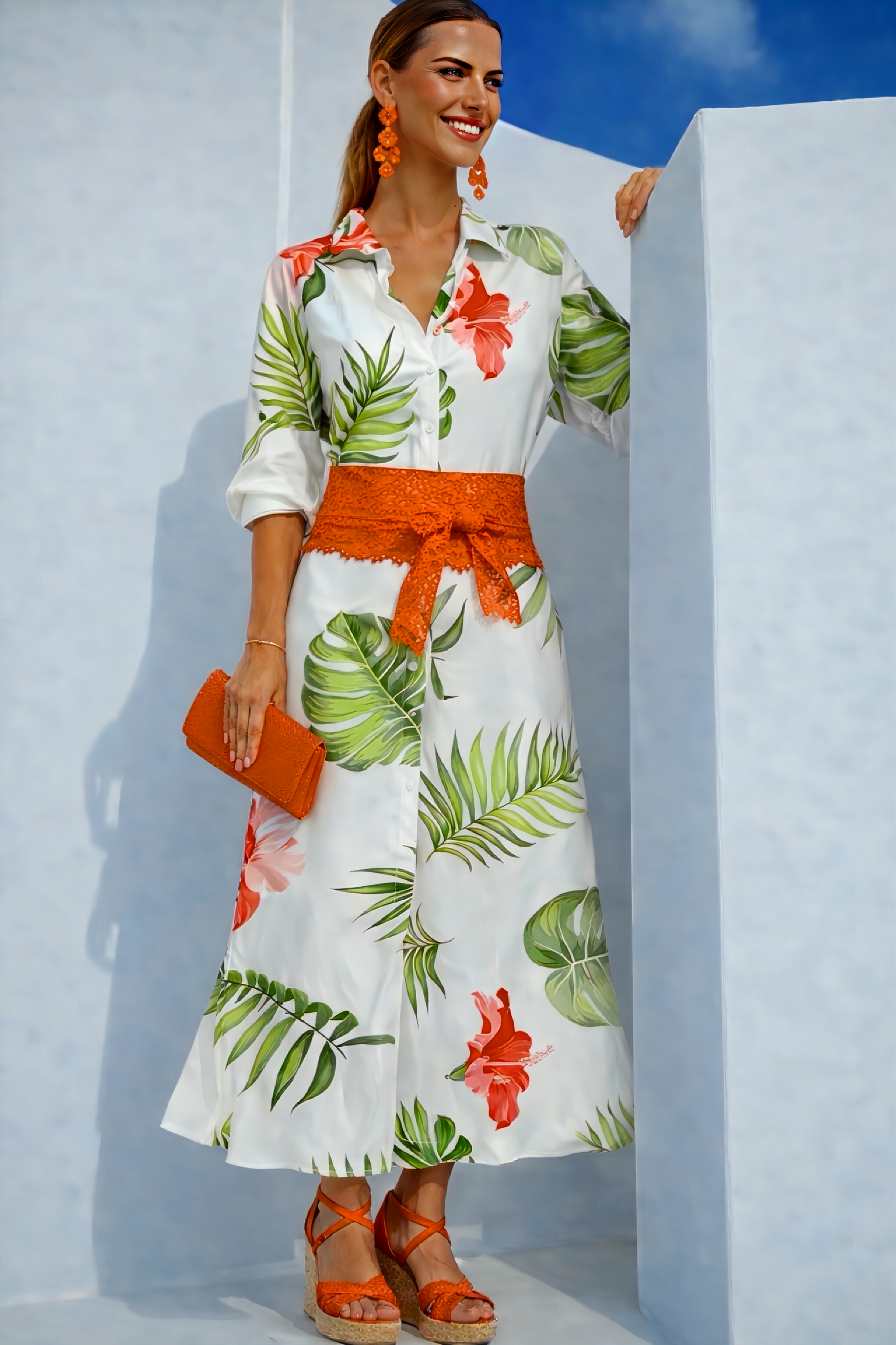 Vestido Flowers estampado camisero con fajín incluido, tallas (36-52) (vídeo)