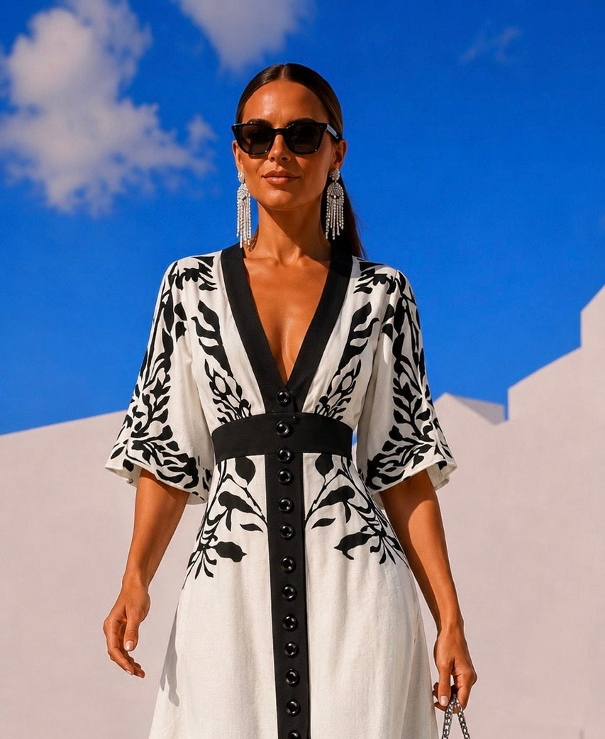 Chantalle printed dress with buttons and sash, sizes (36-50) video