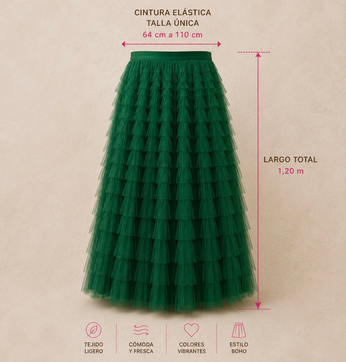 Air tulle skirt, 4 colors, lining (one size) 64cm to 110cm, elastic waist
