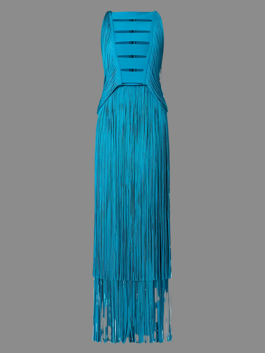 Marga nylon and rayon strech spandex fringe dress, 3 colors, 3 sizes