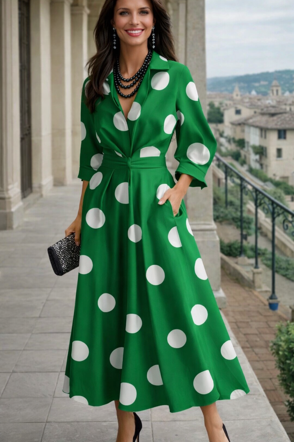 Vestido Giralda algodón licra elastane con bolsillos sin estampado, tallas (36-52)