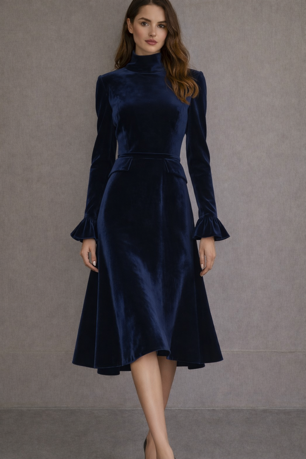 Mencia velvet dress with pockets, sizes (36-46)