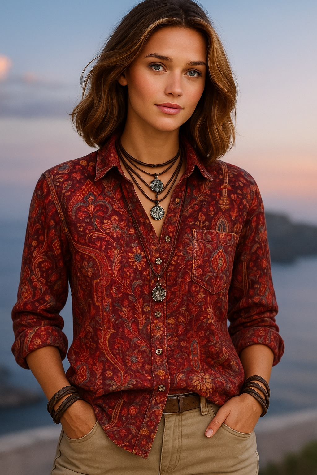 Florida cotton linen button-down shirt, 4 prints, sizes (36-48)