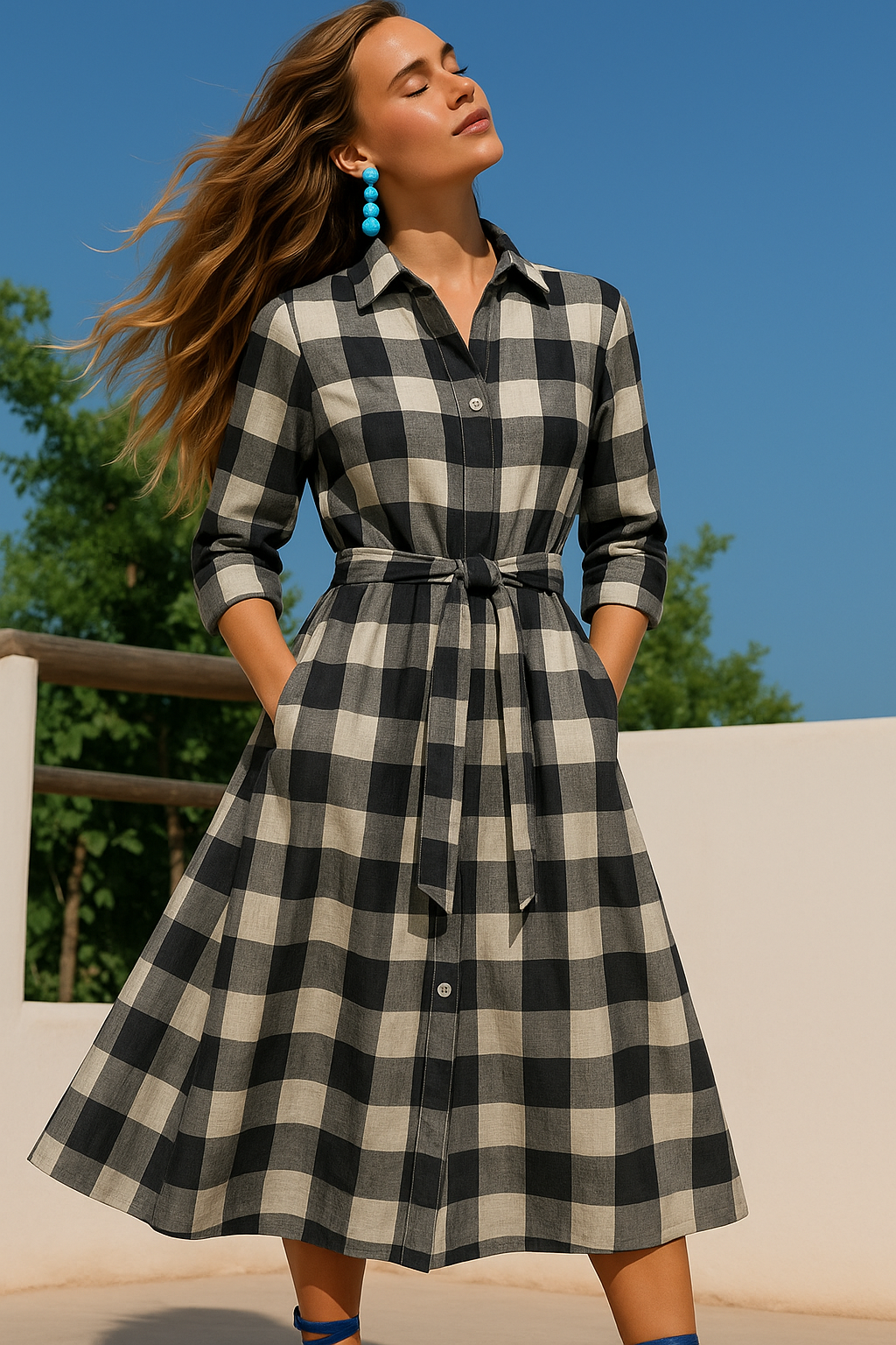 -40% OFF Texas print cotton lycra dress, sizes (36-50)