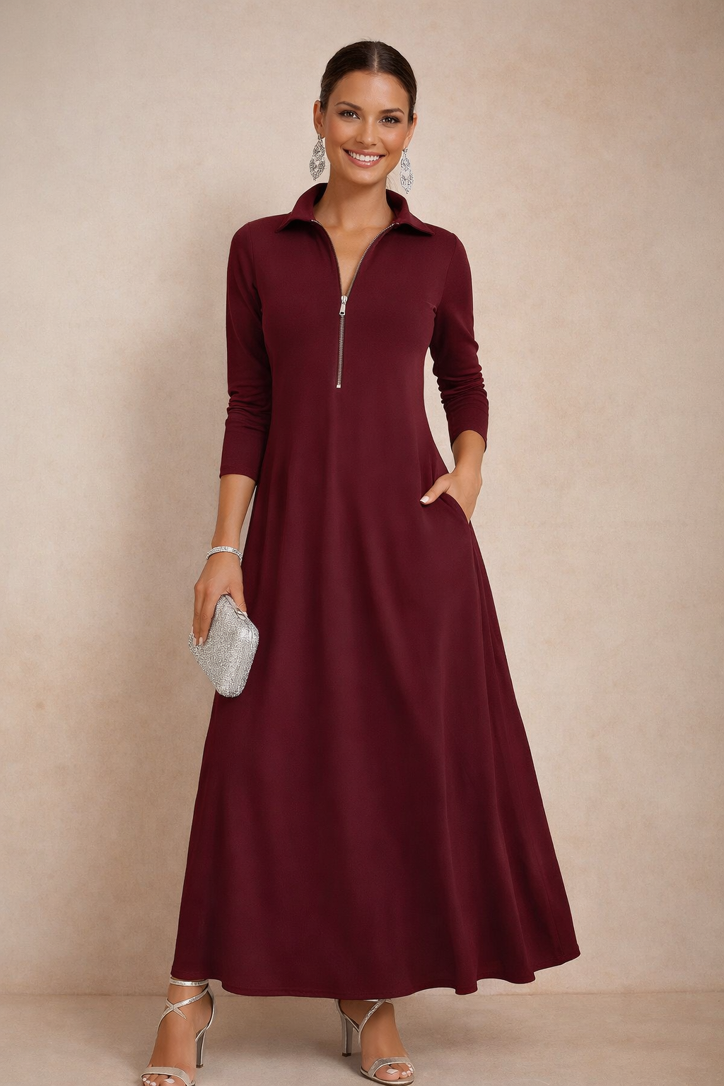 Pepa dress with zipper, cotton knit, lycra, elastane, 4 colors, sizes (36-48)