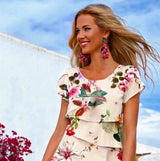 Sofia dress in printed chiffon, sizes (36-50) (see video)