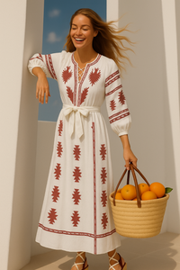 Vestido Isla de lino de algodón, 2 colores tallas (36-50)