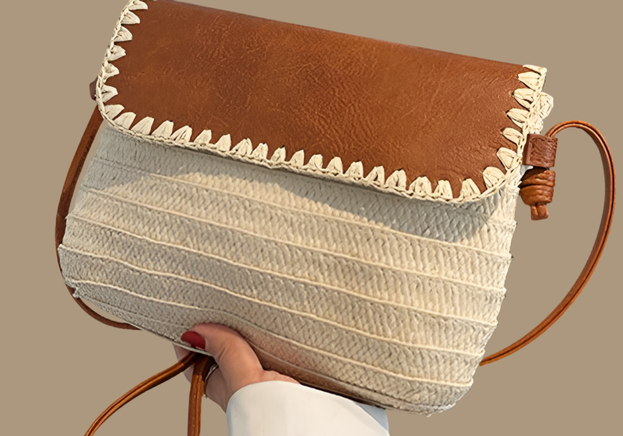 Casablanca raffia and leather crossbody bag