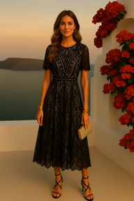 Gaby Midi dress in cotton lace and embroidery, 2 colors, sizes (36-46)