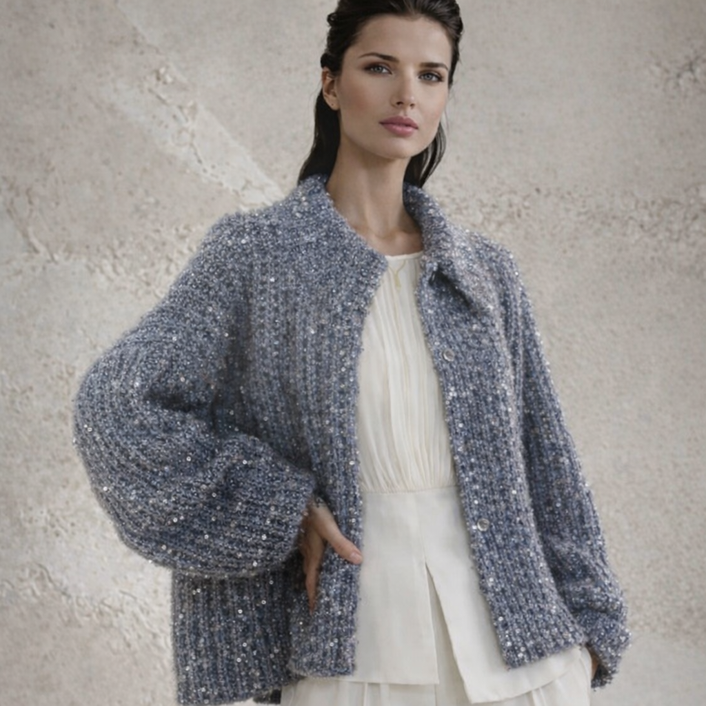 Sweater Glitter lentejuelas de punto strech, 3 colores, tallas (36-50)