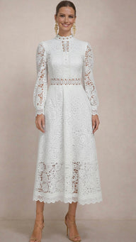 Bella dress in lace and embroidery with lining, 4 colors, sizes (36-48) (video)