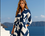 Milano dress, with belt and flared, sizes (36-52)