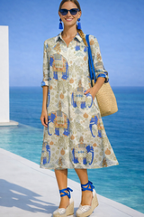 Vestido Sicilia camisero algodón licra eslastane, alta calidad, 3 estampados, tallas (36-50)