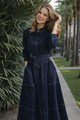 Vestido Napoli camisero con fajín de algodón, bolsillos  incluidos, 2 colores (tallas (36-48)