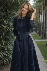 Vestido Napoli camisero con fajín de algodón, bolsillos  incluidos, 2 colores (tallas (36-48)