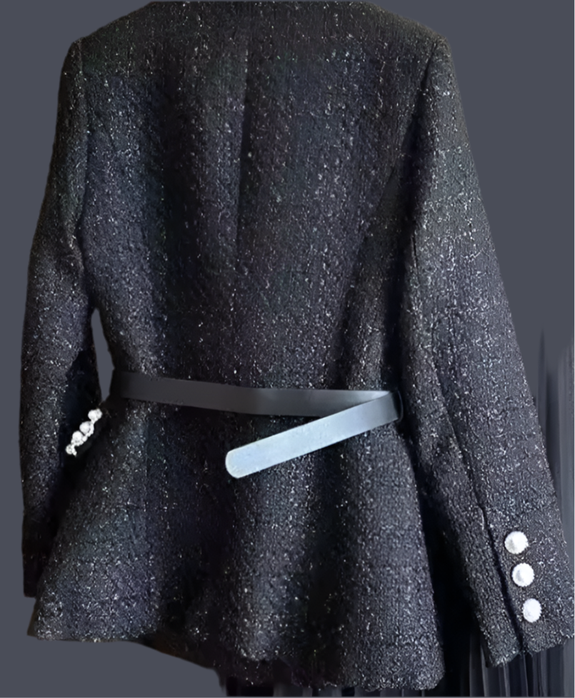 Blazer levita Nataly lana tweed con cinturón incluido, tallas (40-48)