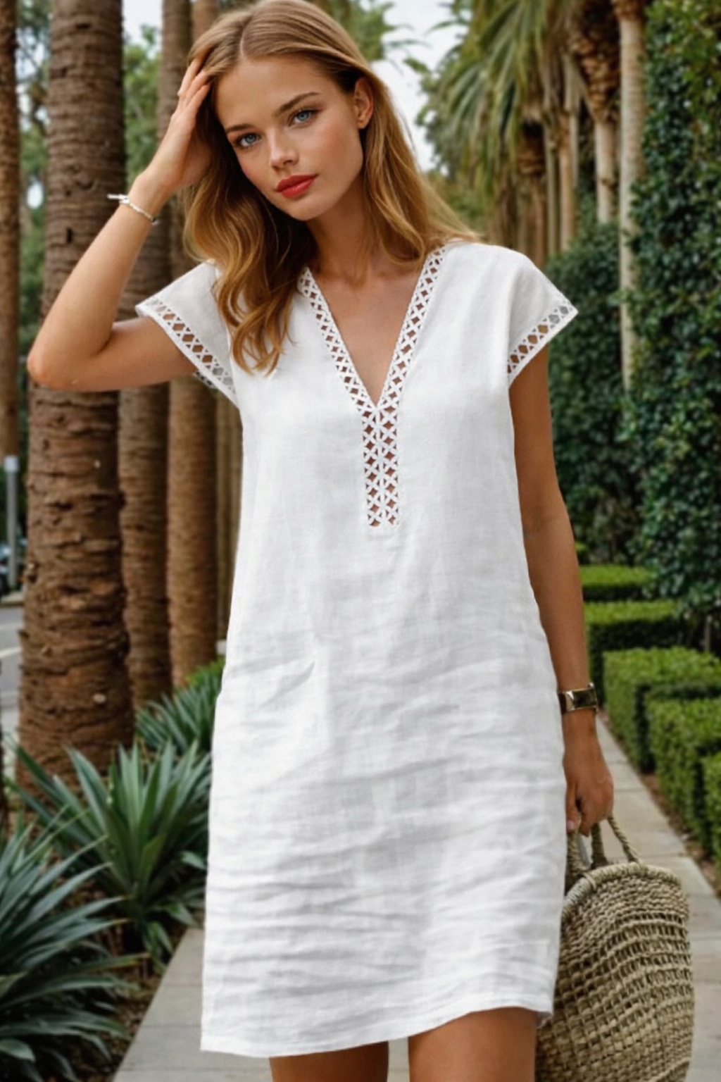 Harley stretch linen cotton lace dress, 3 colors, sizes (36-48) video