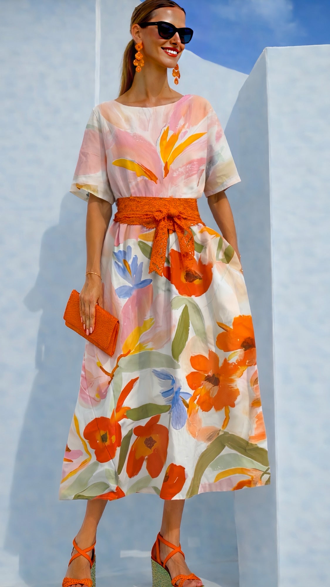 Vestido Alegría estampado con fajín incluido, algodón, 2 estampados, tallas (38-54) video