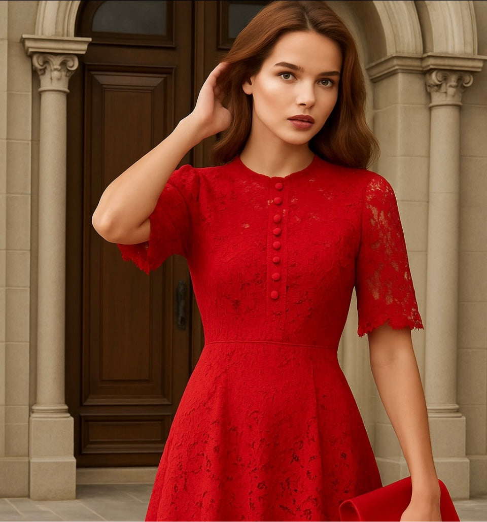 Vestido Romántico de encaje y bordado, 3 colores, tallas (36-46)