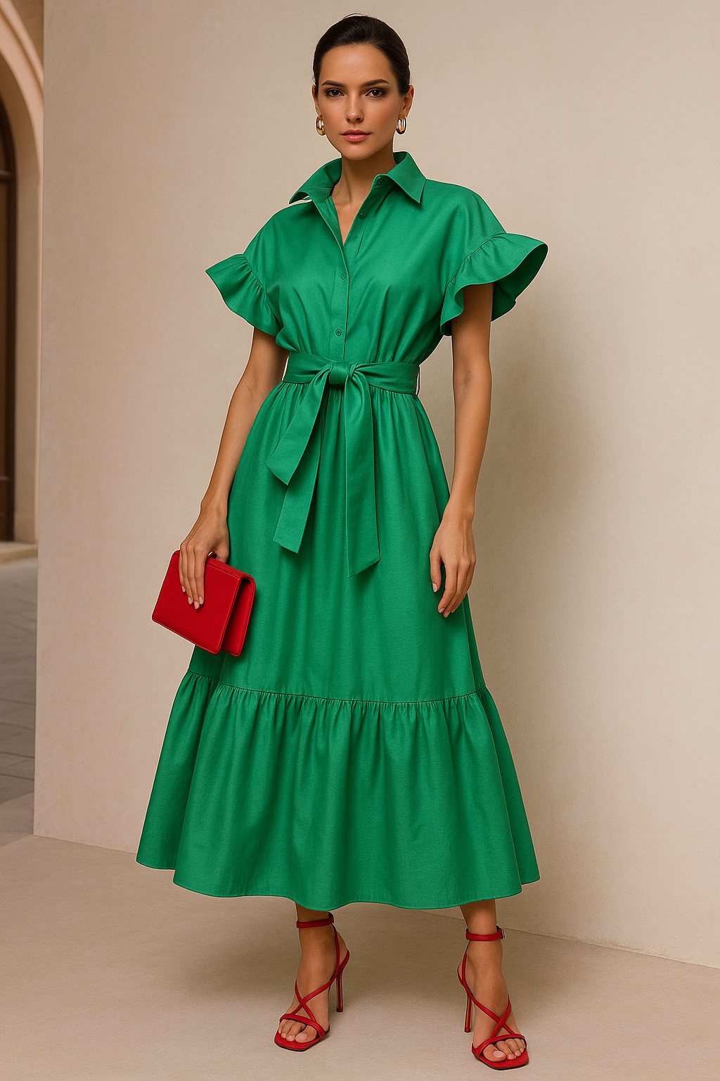 -40% OFF Tropical dress for events made of chiffon, very elegant, crossed with buttons, sizes (34-50)