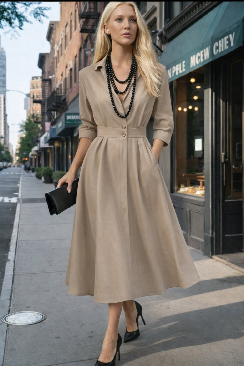 Madonna cotton dress with elasticated back waist, 3 solid colors, sizes (36-52)