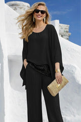 Conjunto 2 piezas  Casilda satinado gasa amplio, 4 colores, tallas (36-50) (vídeo)