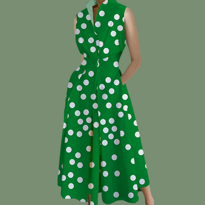 RONDA cotton lycra polka dot dress without sleeves and 2 pockets, 3 colors and 6 sizes