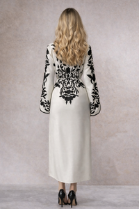 Vestido Chantalle largo crepe de algodón con caida estampada , tallas (36-50) cintura elástica trasera