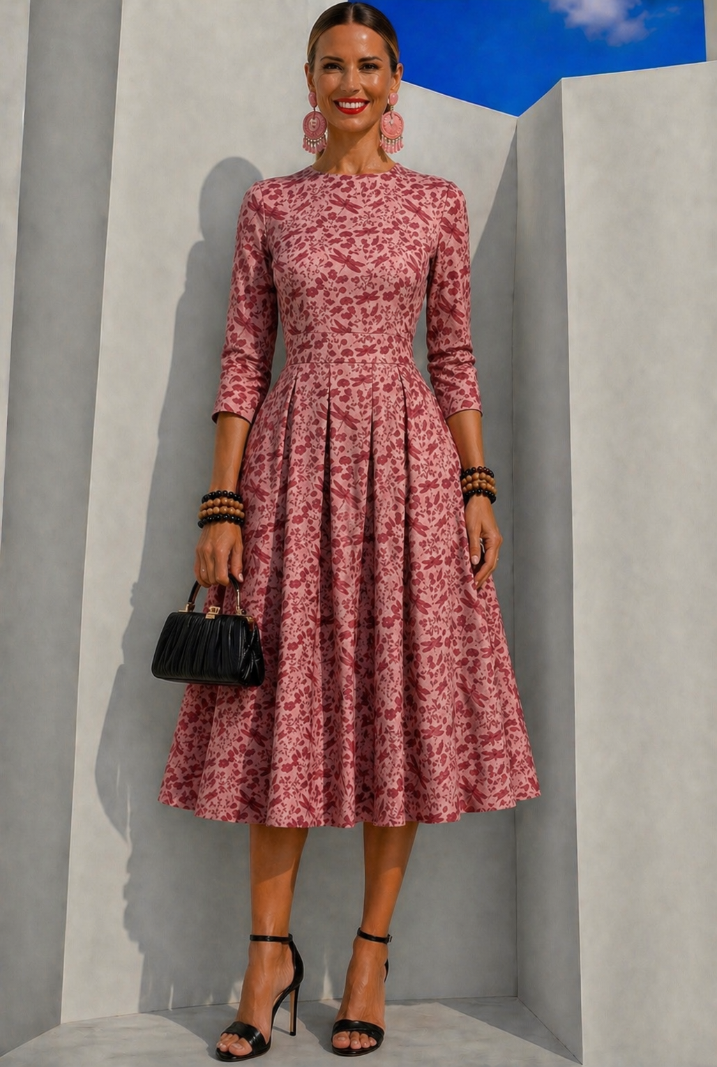 Rose cotton dress with pockets, sizes (36-46) video