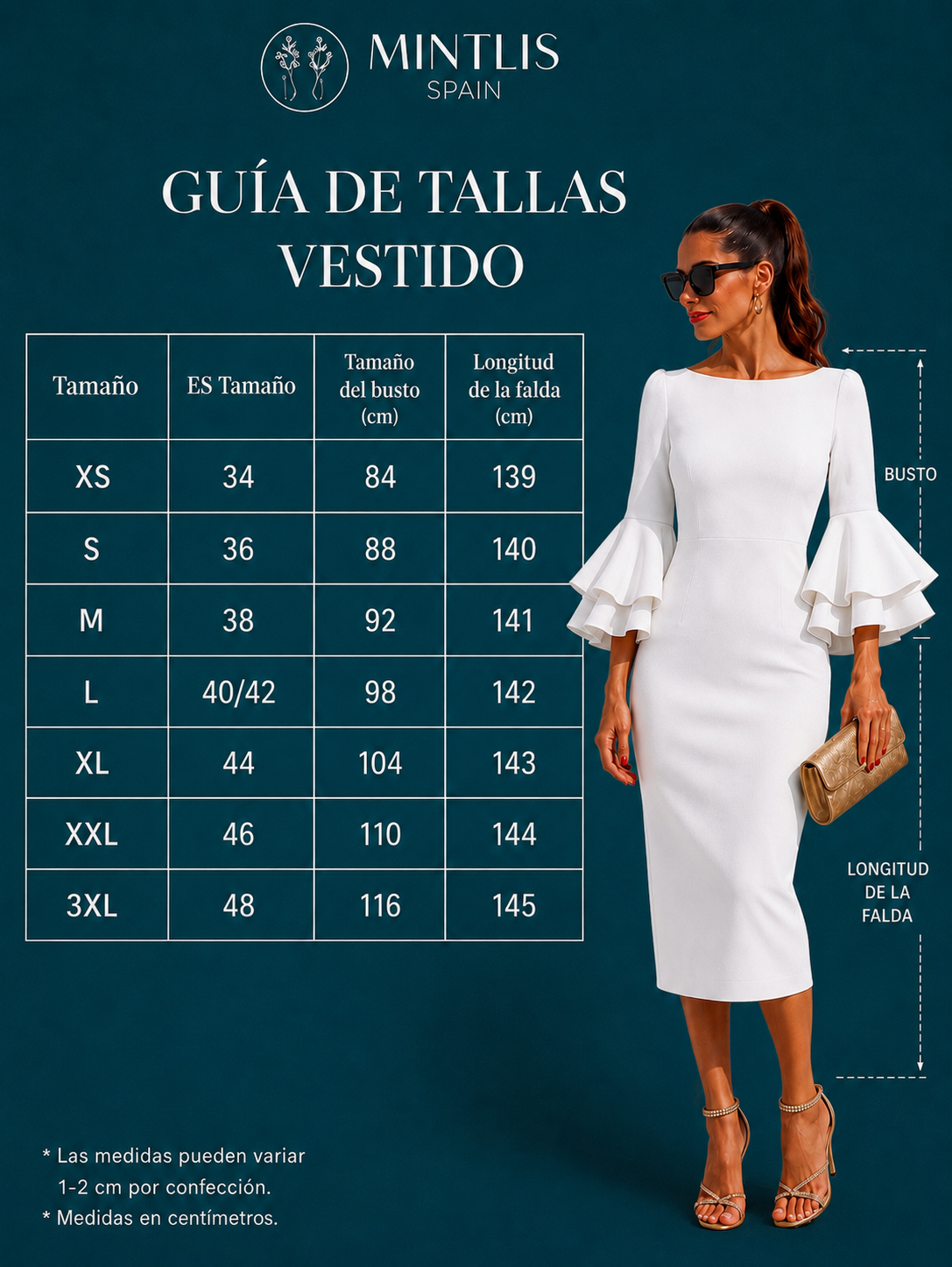 Vestido Napoli volante de algodón licra elastane, 4 colores, tallas (34-48)