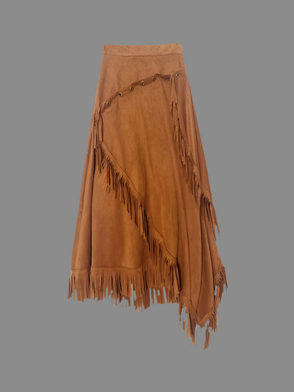 Indian faux suede fringed skirt, 3 sizes