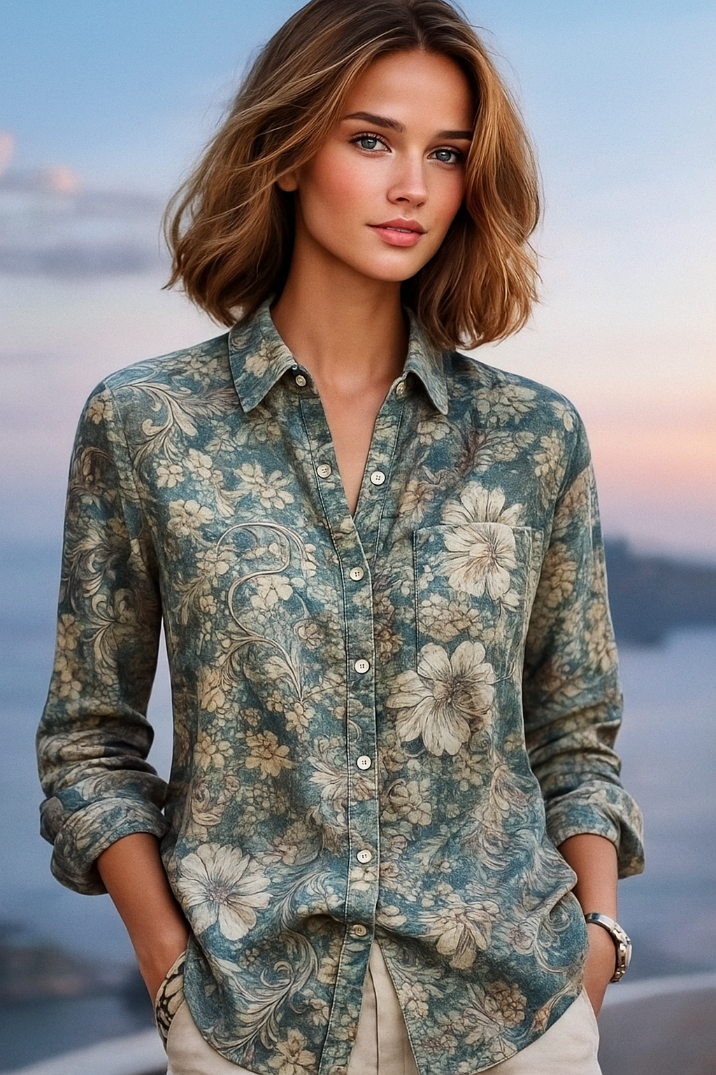 Florida cotton linen button-down shirt, 4 prints, sizes (36-48)