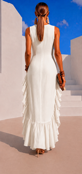 Puerto Rico Ruffled Linen Cotton Dress with Pockets, 5 colors (34-50) video