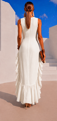 Puerto Rico Ruffled Linen Cotton Dress with Pockets, 5 colors (34-50) video