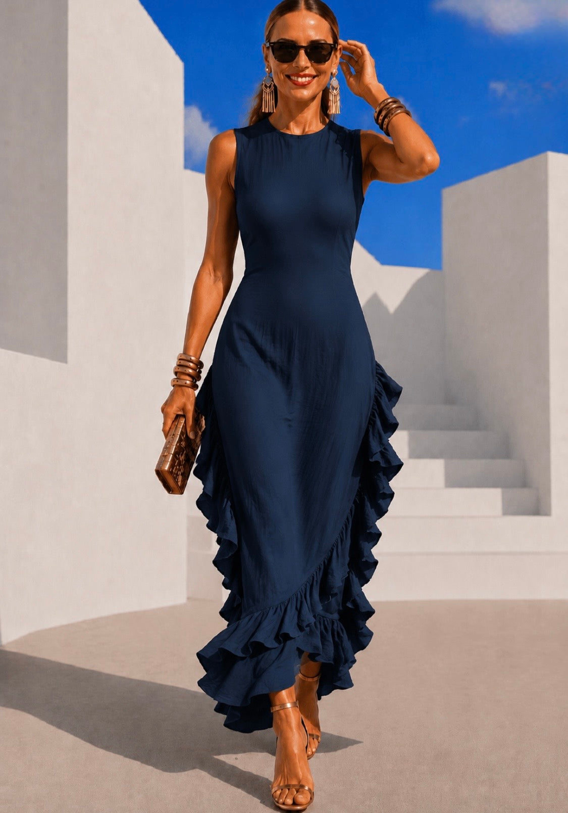 Hello ruffles linen viscose dress, 3 colors, sizes (34-48) video