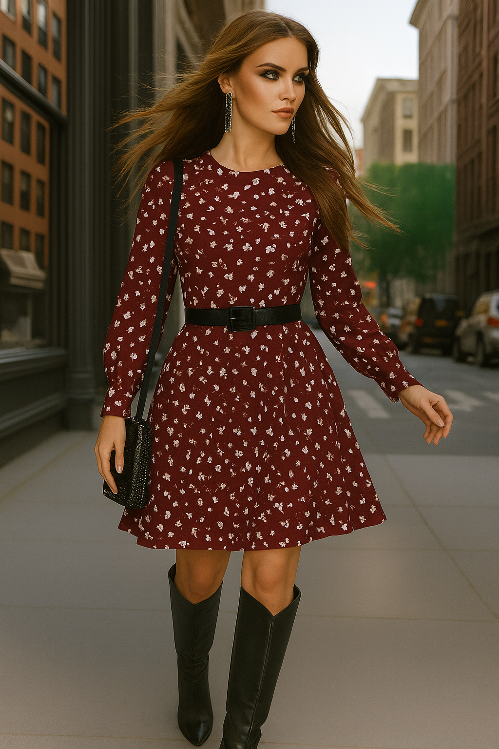 Luna dress in cotton lycra with belt, 3 colors, sizes (34-46)