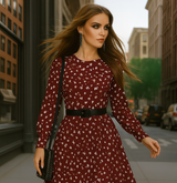 Luna dress in cotton lycra with belt, 3 colors, sizes (34-46)