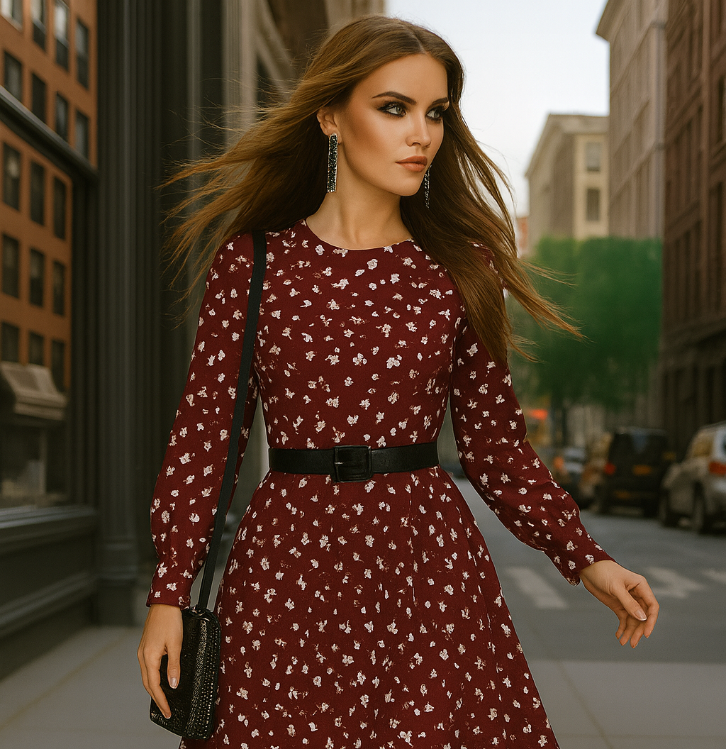 Luna dress in cotton lycra with belt, 3 colors, sizes (34-46)