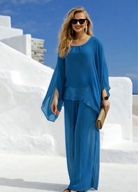 Conjunto 2 piezas  Casilda satinado gasa amplio, 4 colores, tallas (36-50) (vídeo)