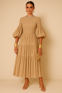 Vestido Gabriela de algodón licra cuerpo nido de abeja elastane, 4 colores tallas (36-48)
