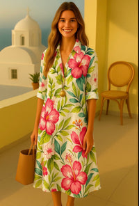 Casilda shirt dress with buttons and pockets, 4 MIDI prints, sizes (36-52)