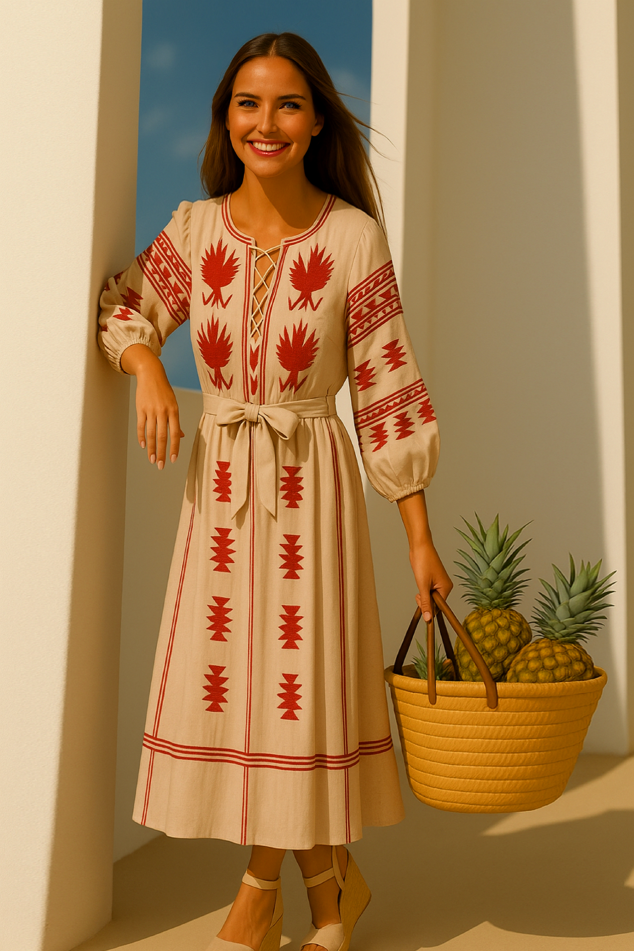 Vestido Isla de lino de algodón, 2 colores tallas (36-50)