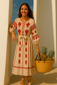 Vestido Isla de lino de algodón, 2 colores tallas (36-50)