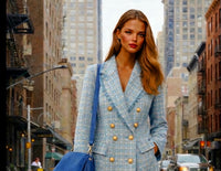 Blazer Cielo tweed larga cruzada de lana, tallas (36-48)