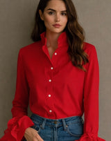 Camisa Flamenco de algodón, 5 colores, tallas (36-50) vídeo