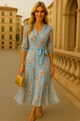 - 40% OFF Chiffon lined wrap capri dress with sash, sizes (36-50)
