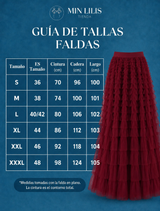 Conjunto Lisboa 2 piezas color vino top estampado y 4 colores de falda tul tupida cintura elástica, tallas (34-48) vídeo