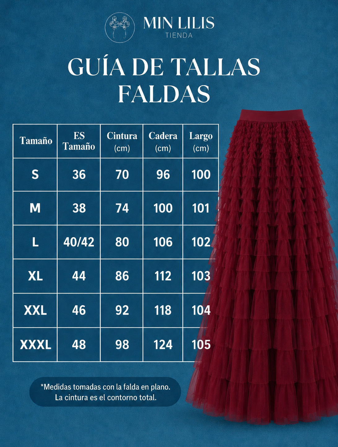 Conjunto Lisboa 2 piezas color vino top estampado y 4 colores de falda tul tupida cintura elástica, tallas (34-48) vídeo