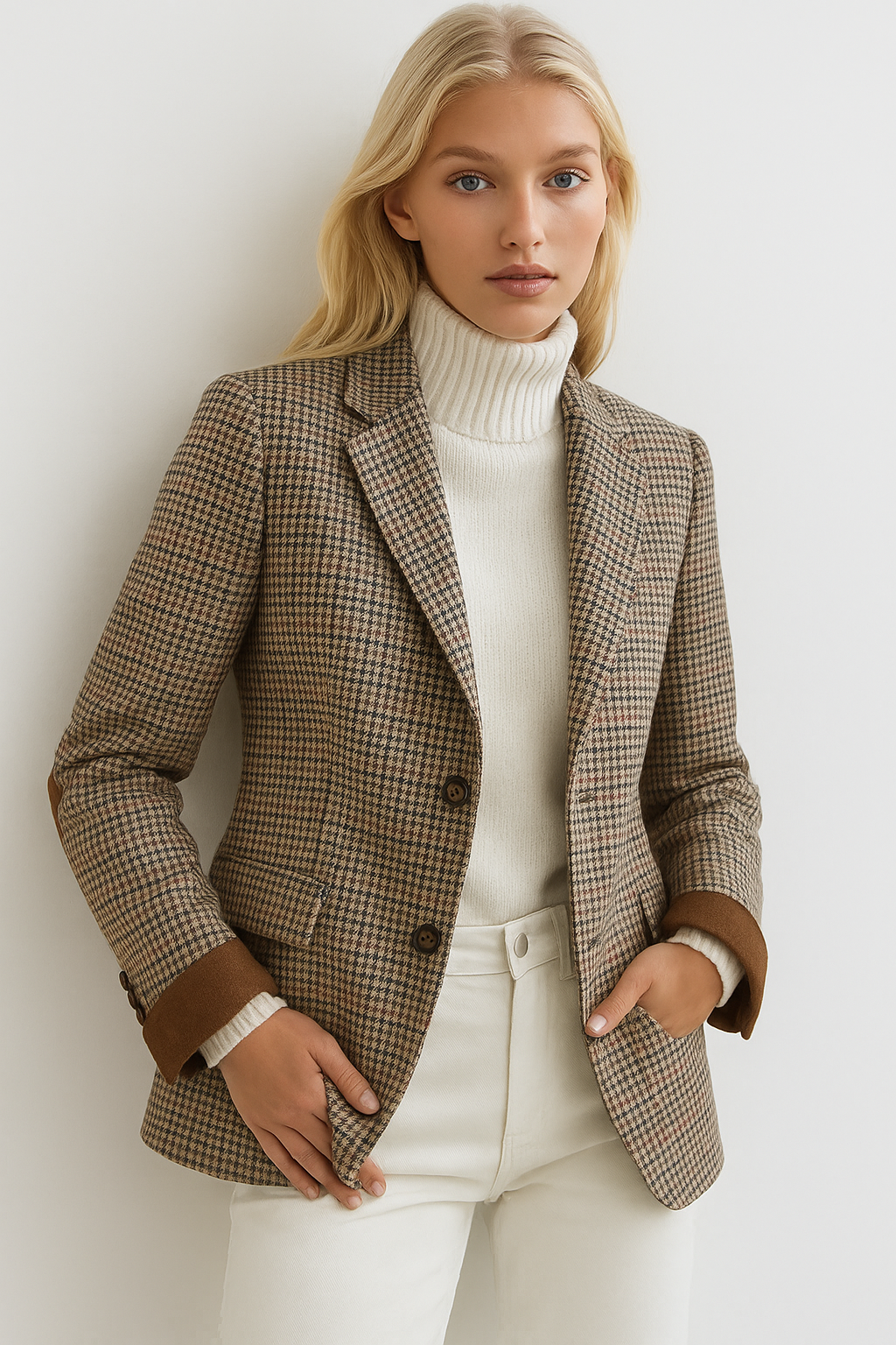 Tweed Chaqueta Albero de lana con coderas, tallas (36-48)made in Italy