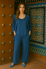 Set of shirt with sequins, jacket and trousers MADELAINE, cotton knit, viscose, lycra, elastane, 3 colours, sizes (36-50), elasticated back waist, trousers.